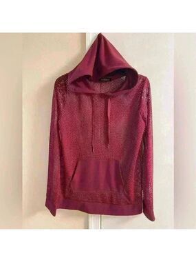 Madden NYC top mesh hooded kangaroo pockets Medium